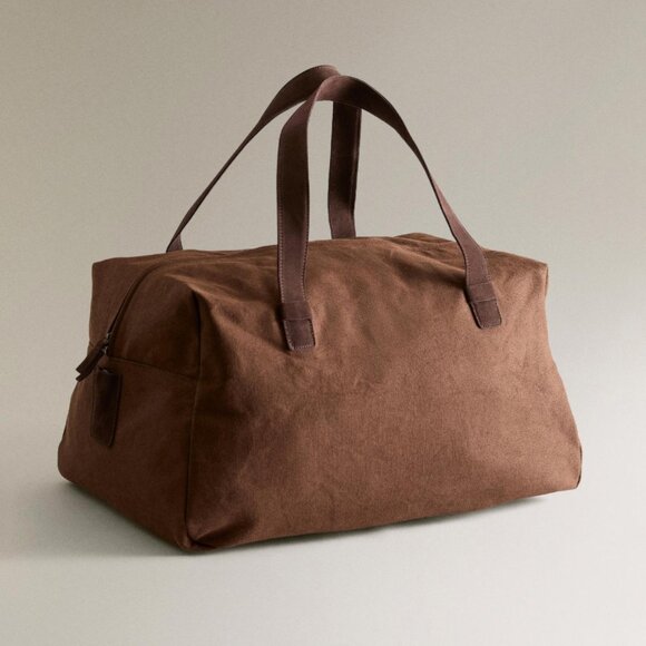 Zara Brown Canvas Duffle Bag NWT - Picture 2 of 9